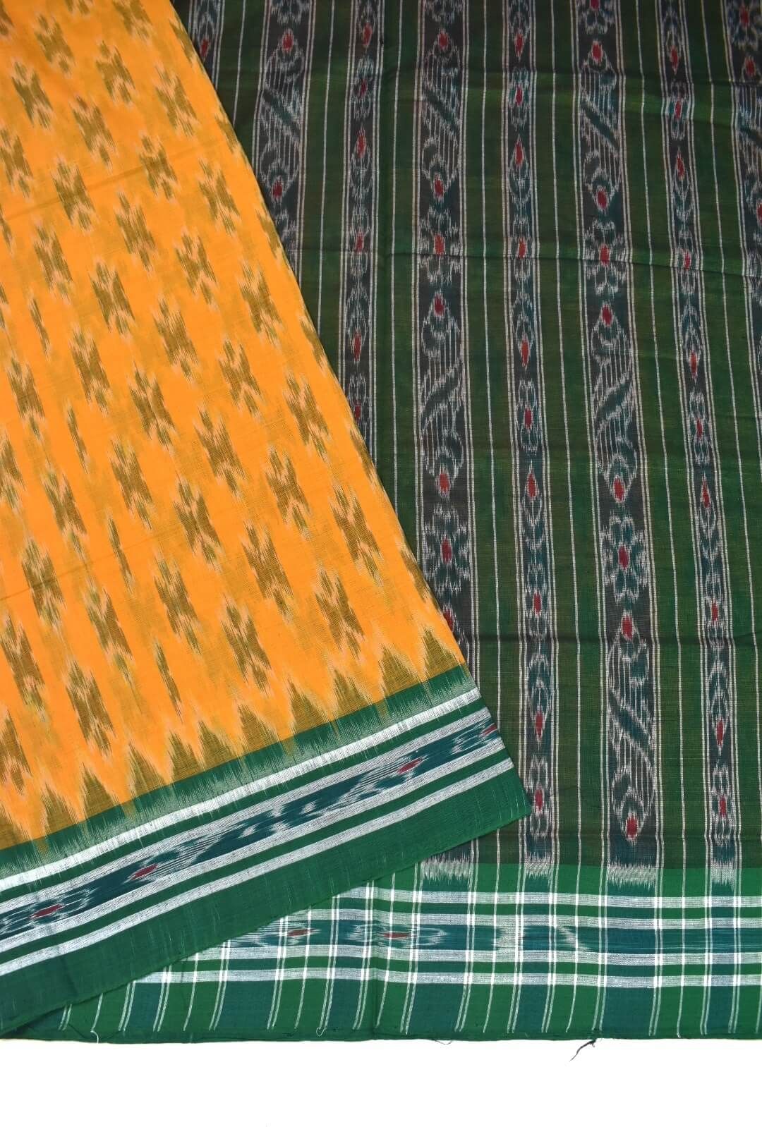 Yellow Colour Sambalpuri Handloom Mania Bandha Cotton Saree - Image 3
