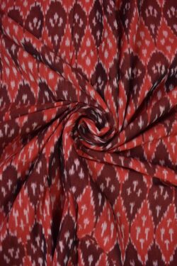 Red Colour Ikkat Design Pochampally Handloom Cotton Fabric