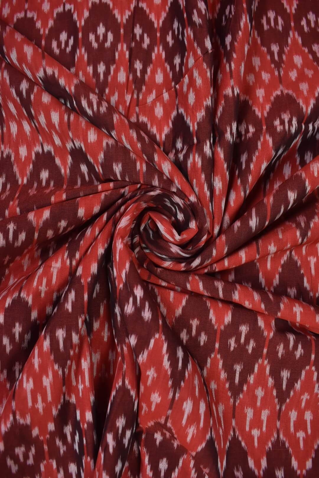 Red Colour Ikkat Design Pochampally Handloom Cotton Fabric