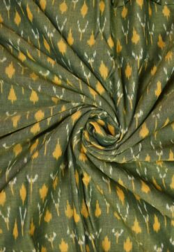 Green Colour Ikkat Design Pochampally Handloom Cotton Fabric