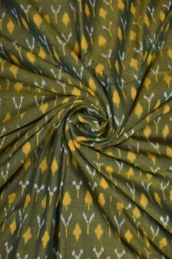 Green Colour Ikkat Design Pochampally Handloom Cotton Fabric