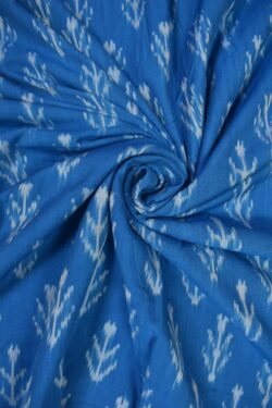 Blue Colour Ikkat Design Pochampally Handloom Cotton Fabric