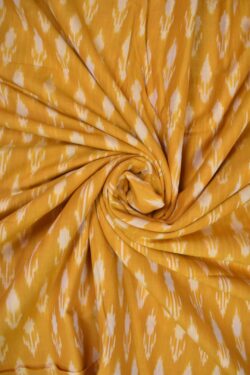 Yellow Colour Ikkat Design Pochampally Handloom Cotton Fabric
