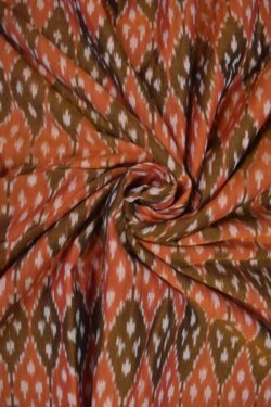 Orange Colour Ikkat Design Pochampally Handloom Cotton Fabric