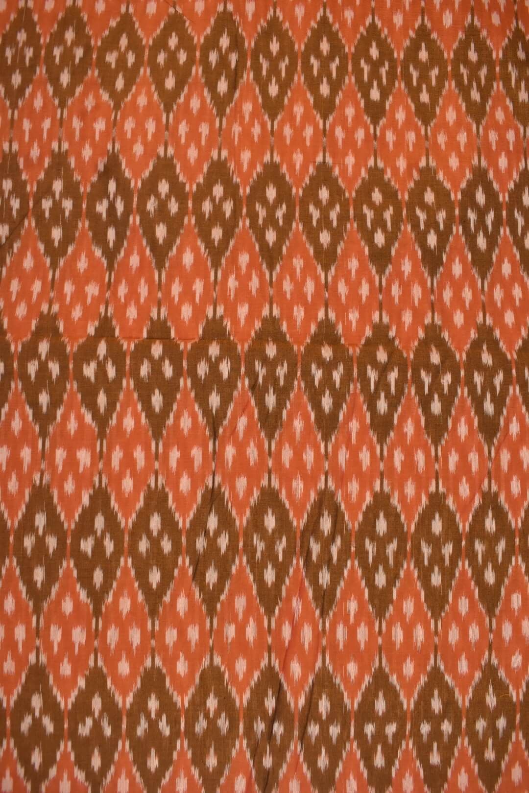 Orange Colour Ikkat Design Pochampally Handloom Cotton Fabric - Image 3