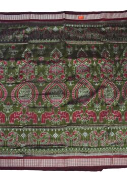 Green-Red Colour Sambalpuri Handloom Bandha Silk Saree