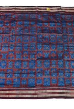 Blue-Red Colour Sambalpuri Handloom Bandha Silk Saree