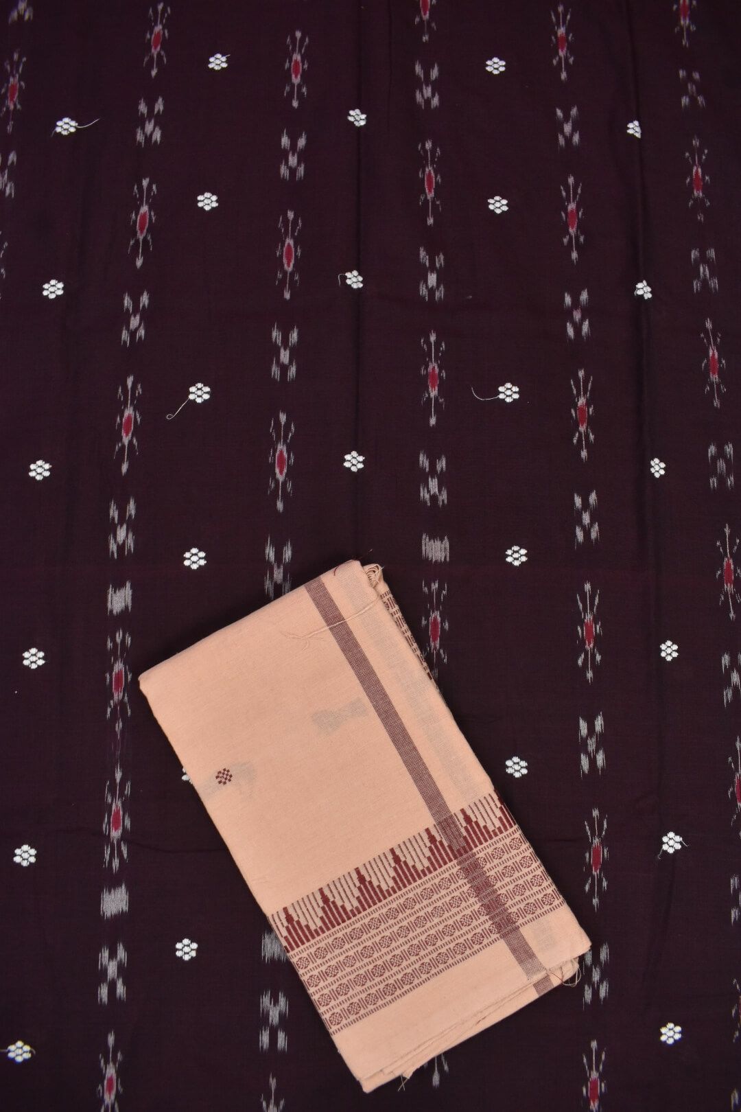Brown Colour Sambalpuri Handloom Cotton Dress Material - Image 3