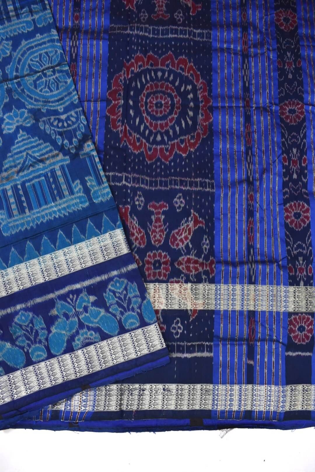 Blue Colour Sambalpuri Handloom Bandha Silk Saree - Image 3