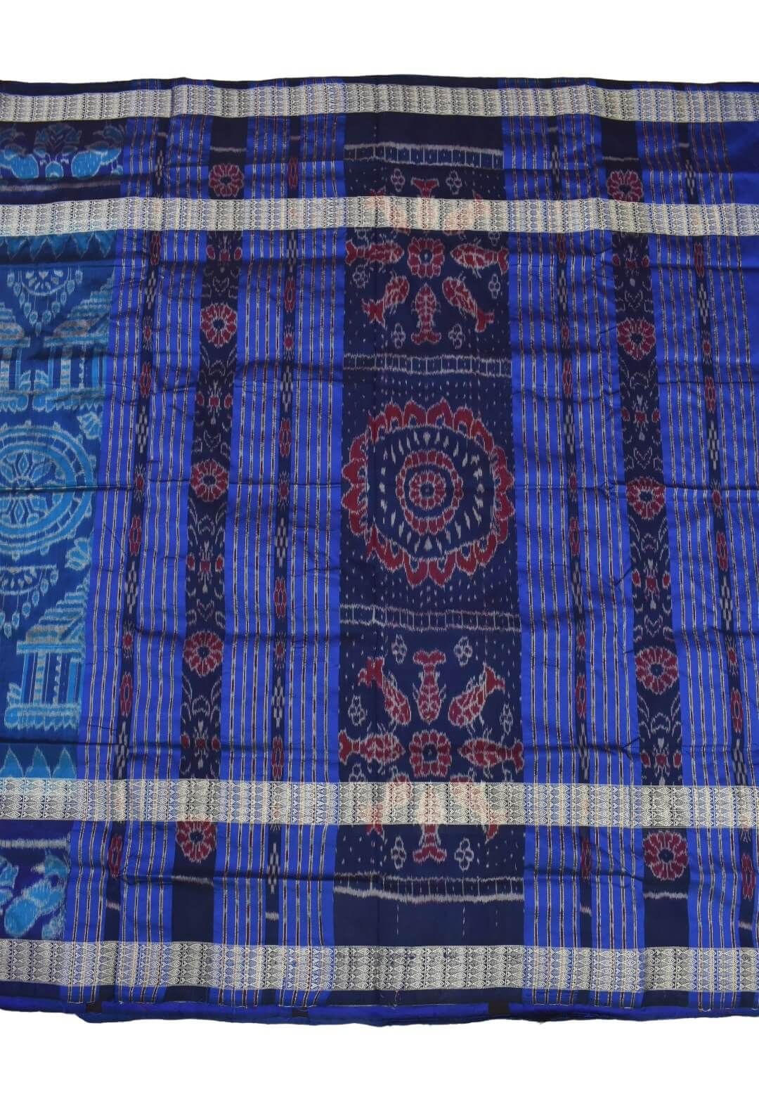 Blue Colour Sambalpuri Handloom Bandha Silk Saree - Image 2