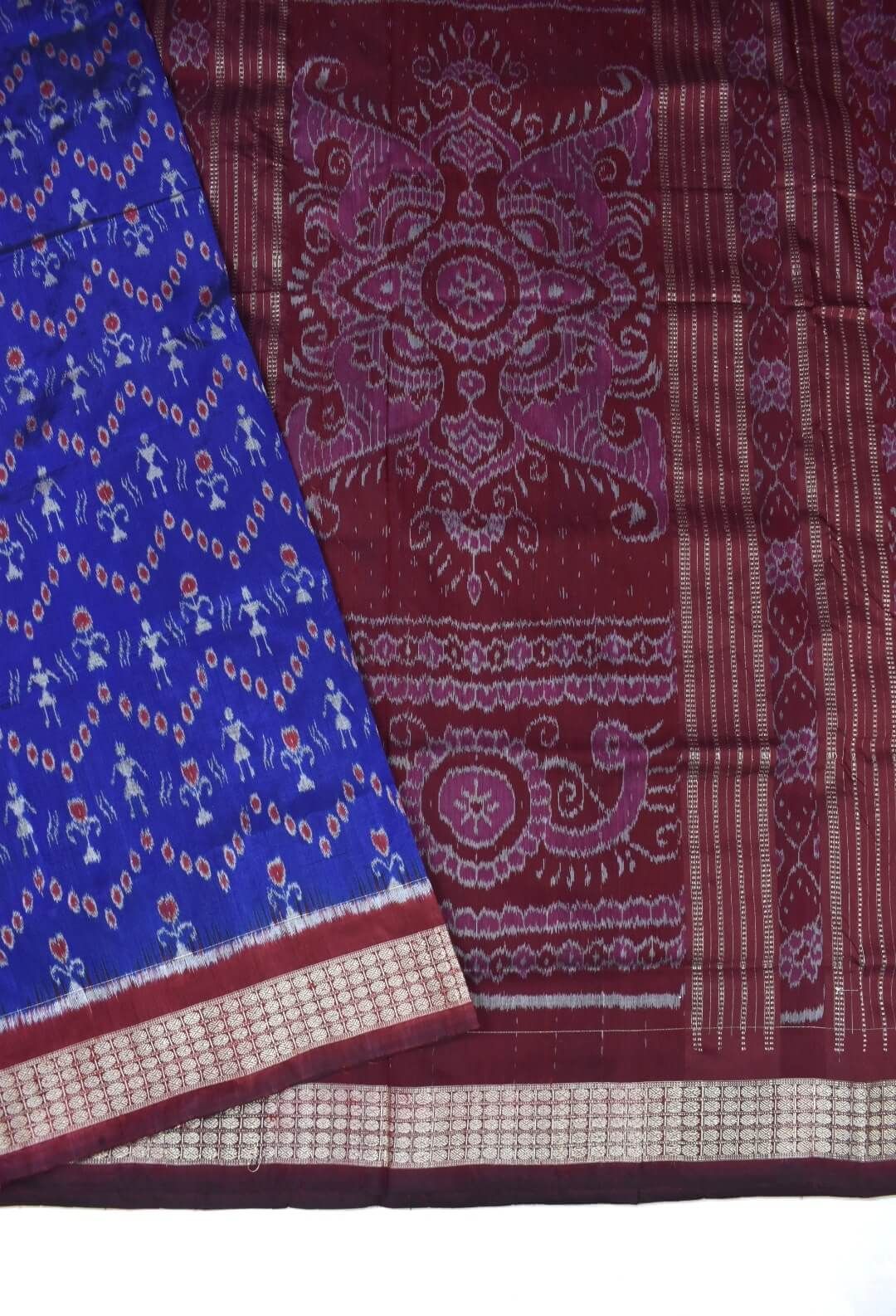Blue Colour Sambalpuri Handloom Bandha Silk Saree - Image 4