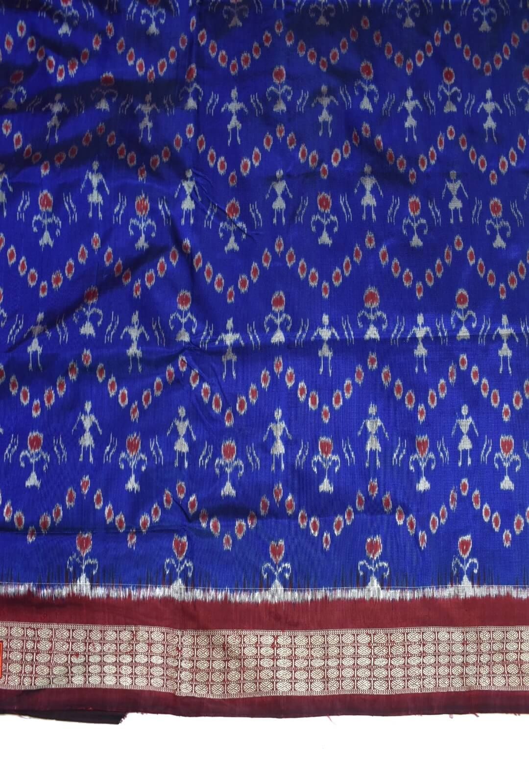 Blue Colour Sambalpuri Handloom Bandha Silk Saree - Image 5