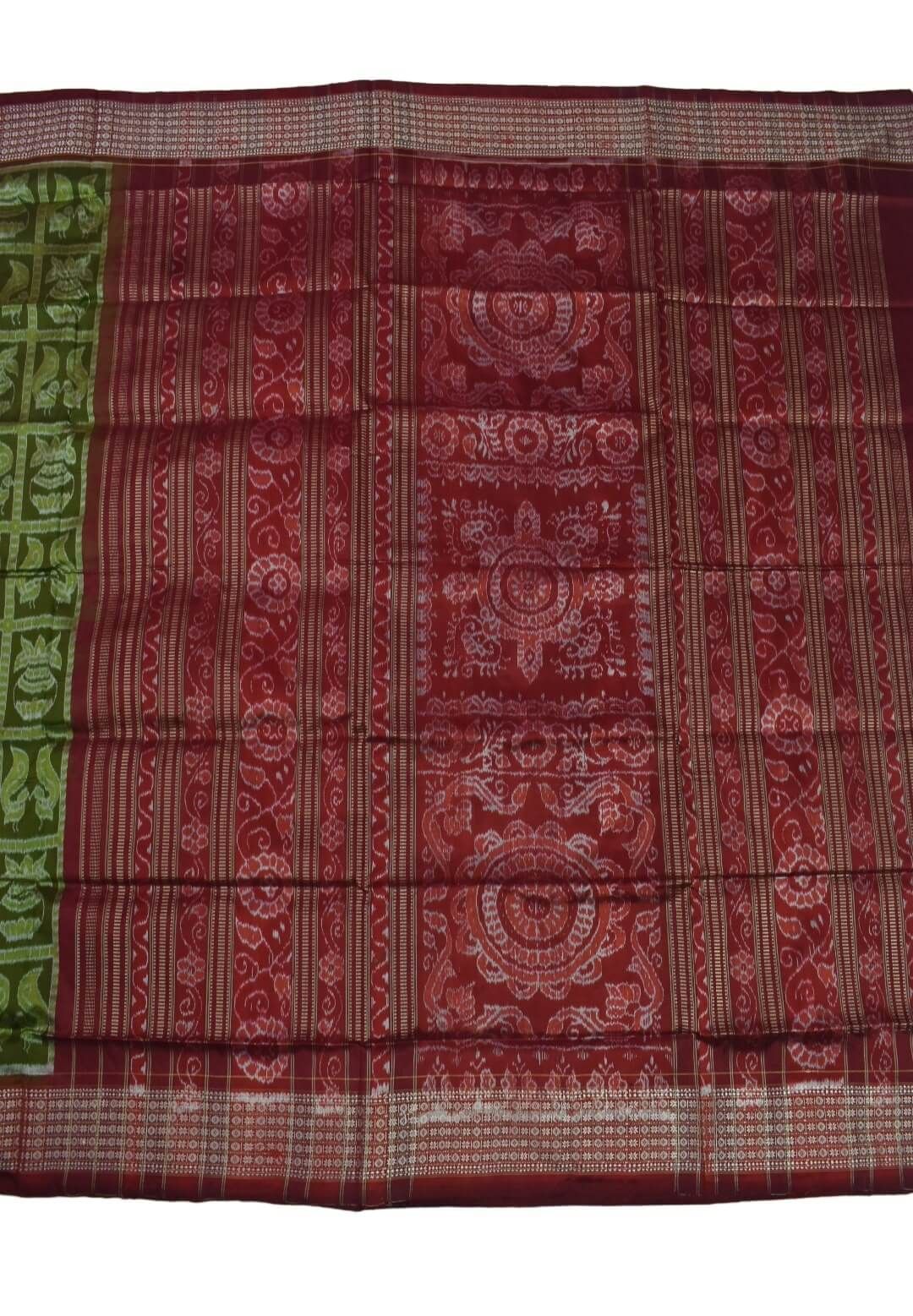 Green Colour Sambalpuri Handloom Bandha Silk Saree - Image 2