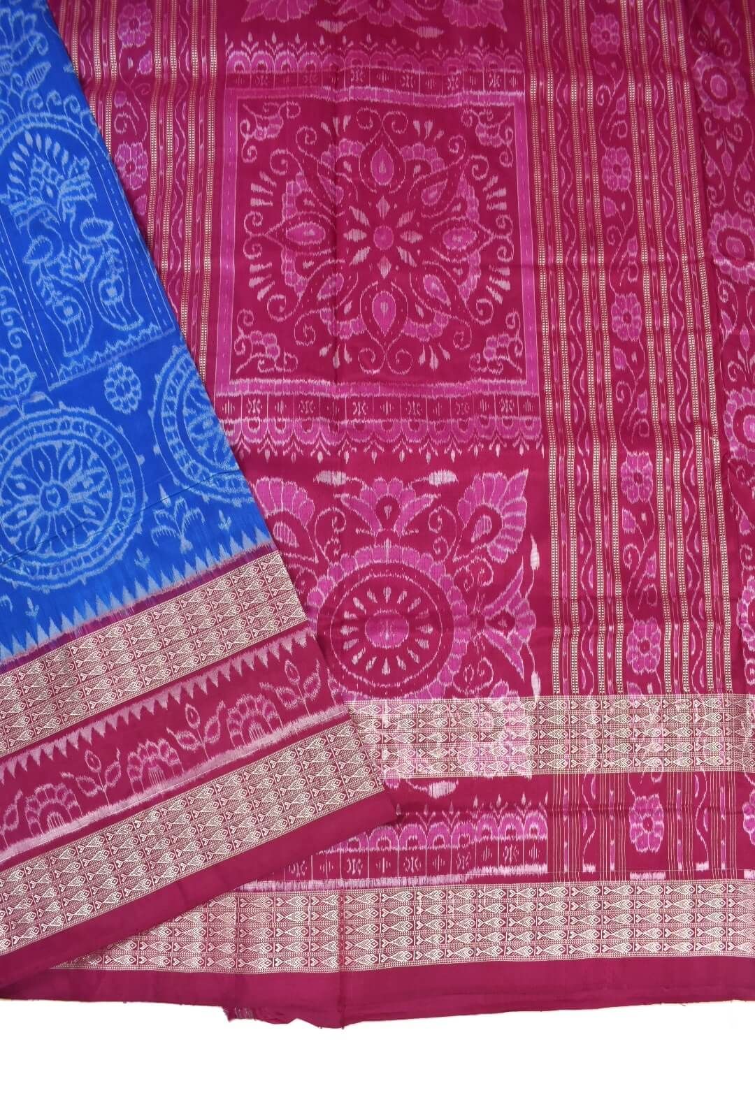 Blue Colour Sambalpuri Handloom Bandha Silk Saree - Image 3