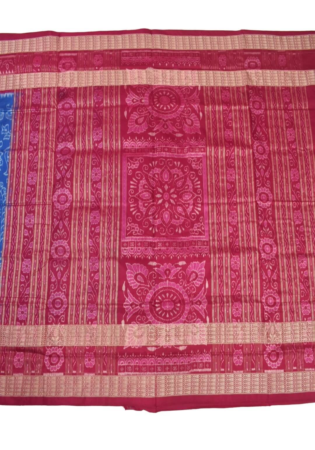 Blue Colour Sambalpuri Handloom Bandha Silk Saree - Image 2