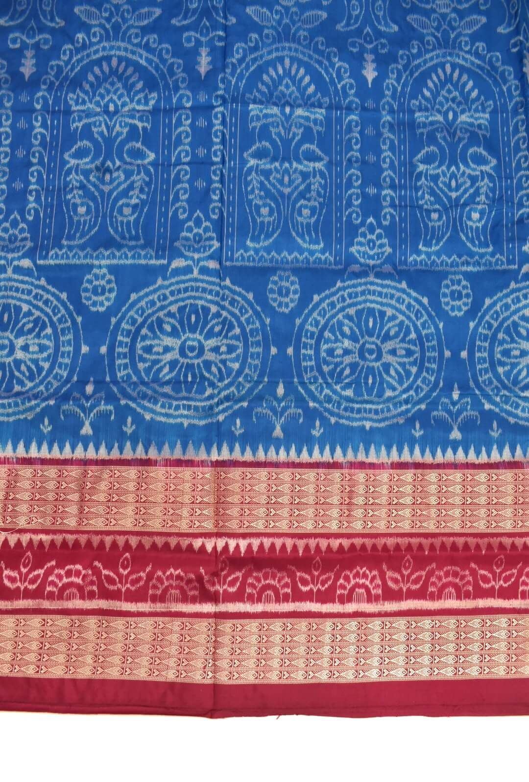 Blue Colour Sambalpuri Handloom Bandha Silk Saree - Image 4