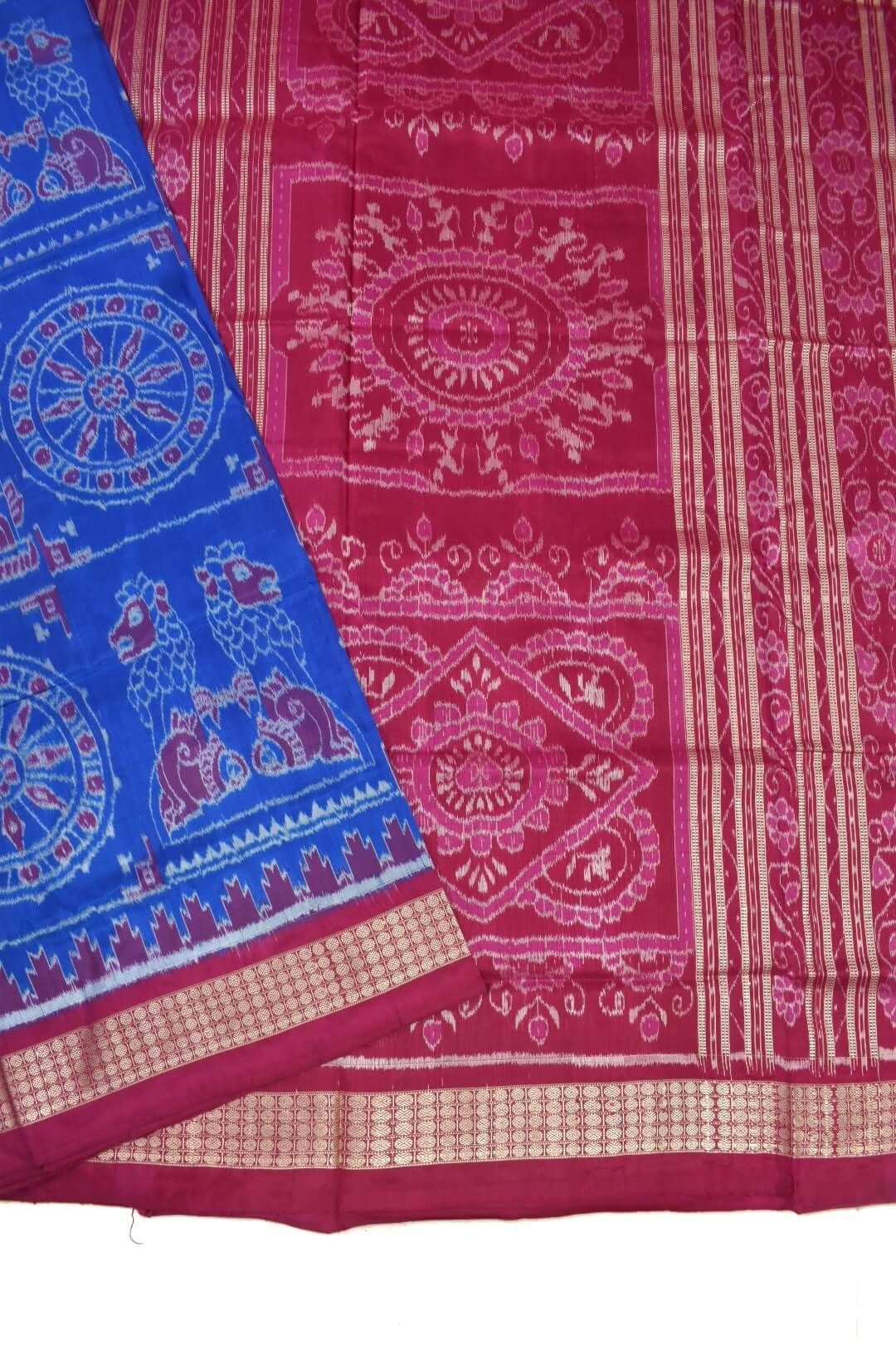 Blue Colour Sambalpuri Handloom Bandha Silk Saree - Image 3