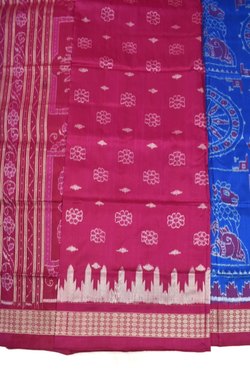 Blue Colour Sambalpuri Handloom Bandha Silk Saree - Image 5