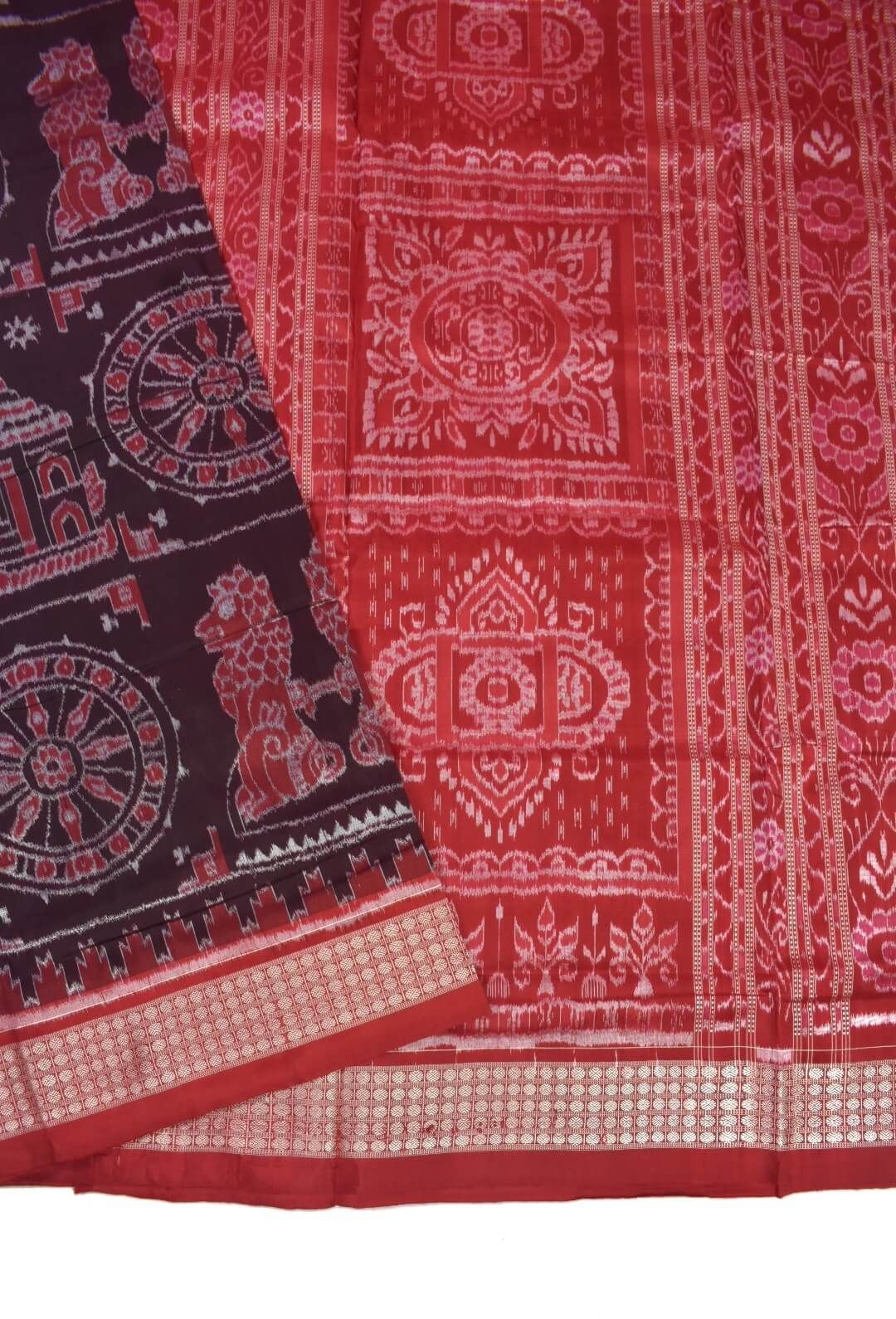 Black Colour Sambalpuri Handloom Bandha Silk Saree - Image 3