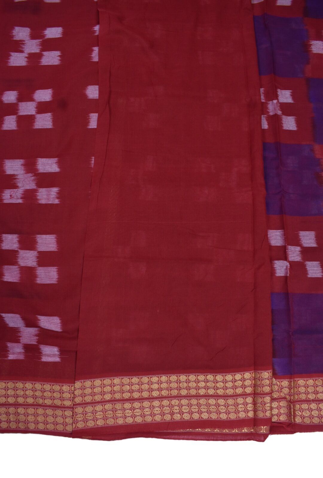 Purple-Red Colour Pasapali Design Sambalpuri Powerloom Cotton Saree - Image 5