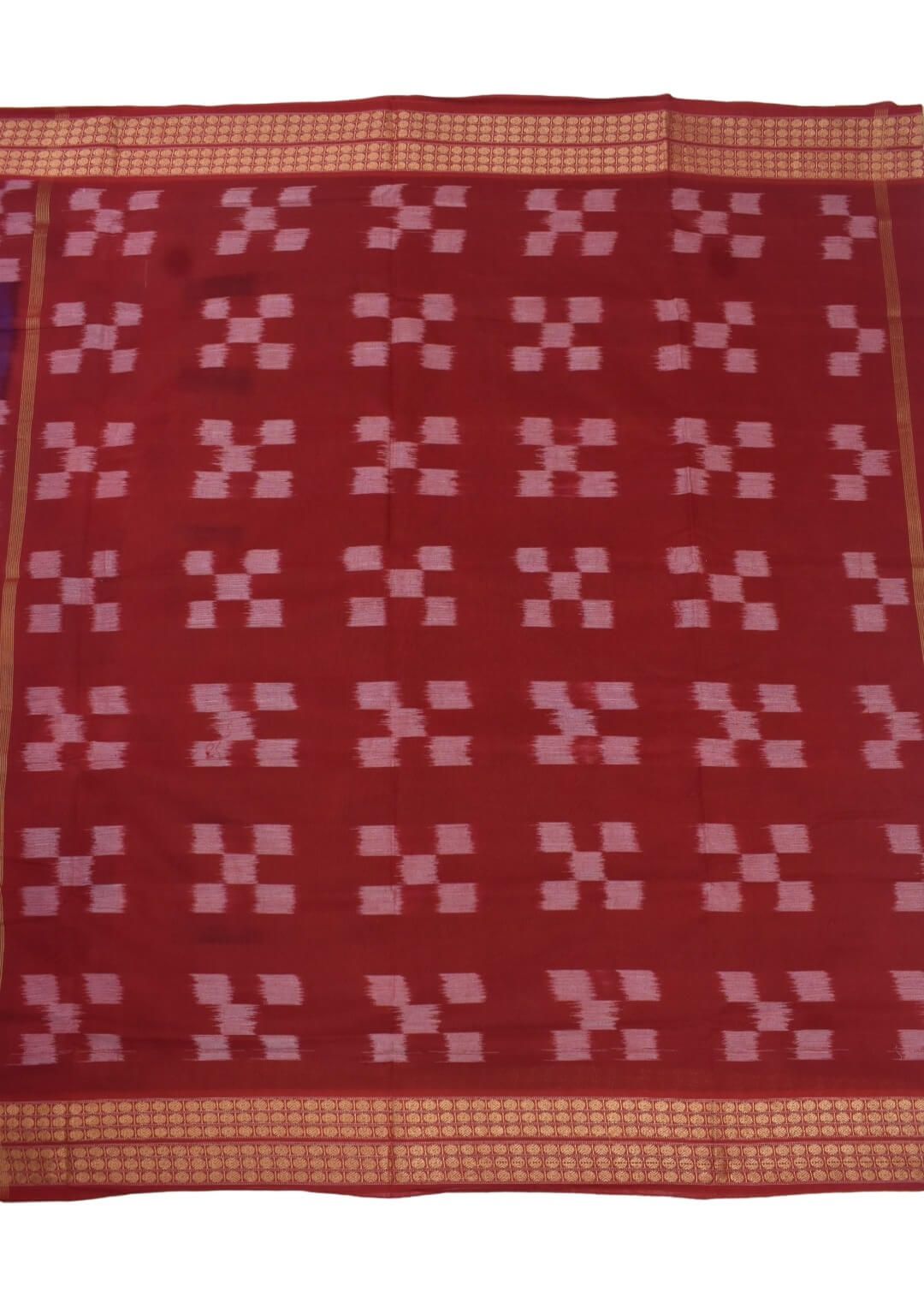 Purple-Red Colour Pasapali Design Sambalpuri Powerloom Cotton Saree - Image 2