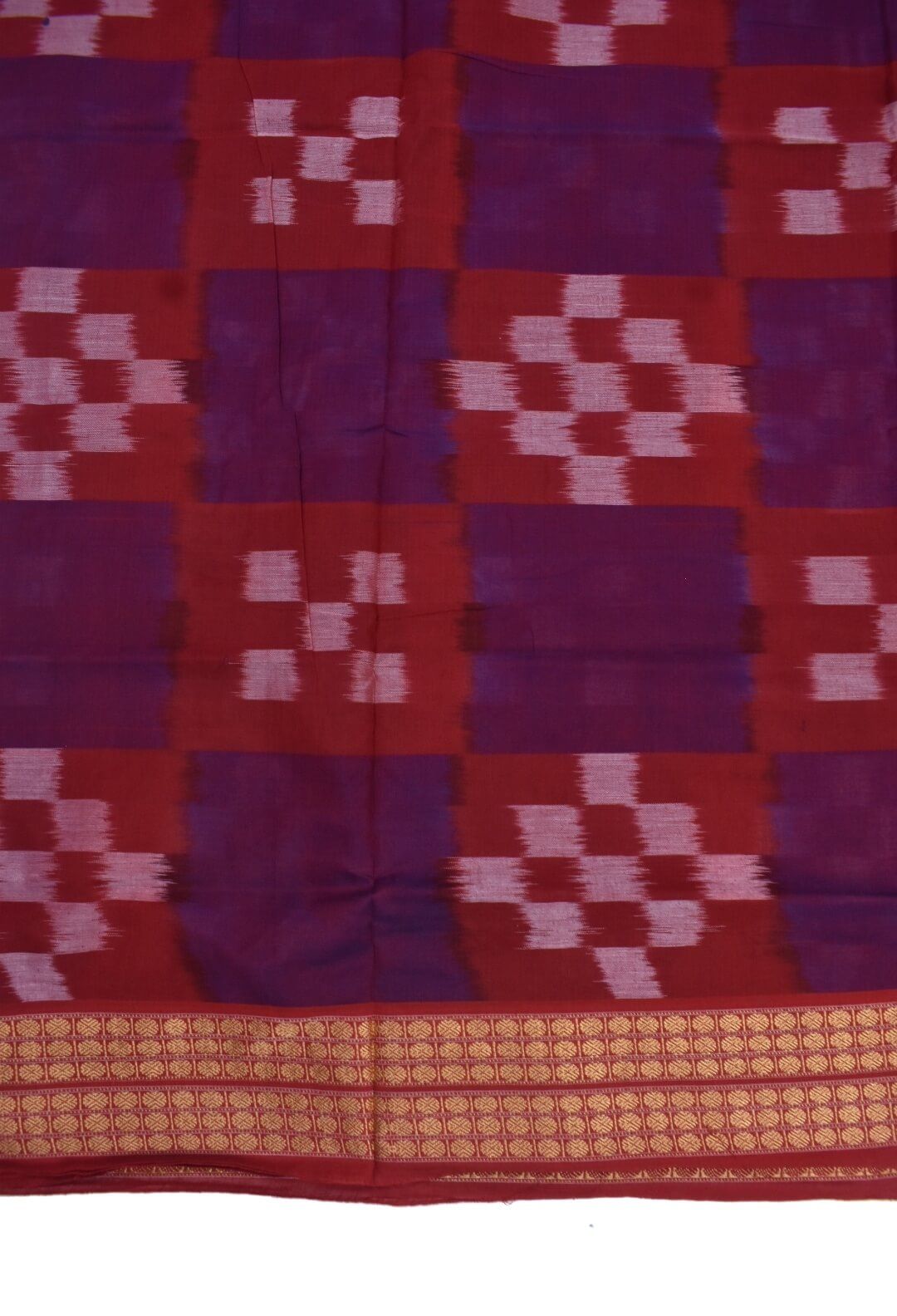 Purple-Red Colour Pasapali Design Sambalpuri Powerloom Cotton Saree - Image 4