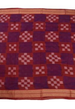 Purple-Red Colour Pasapali Design Sambalpuri Powerloom Cotton Saree