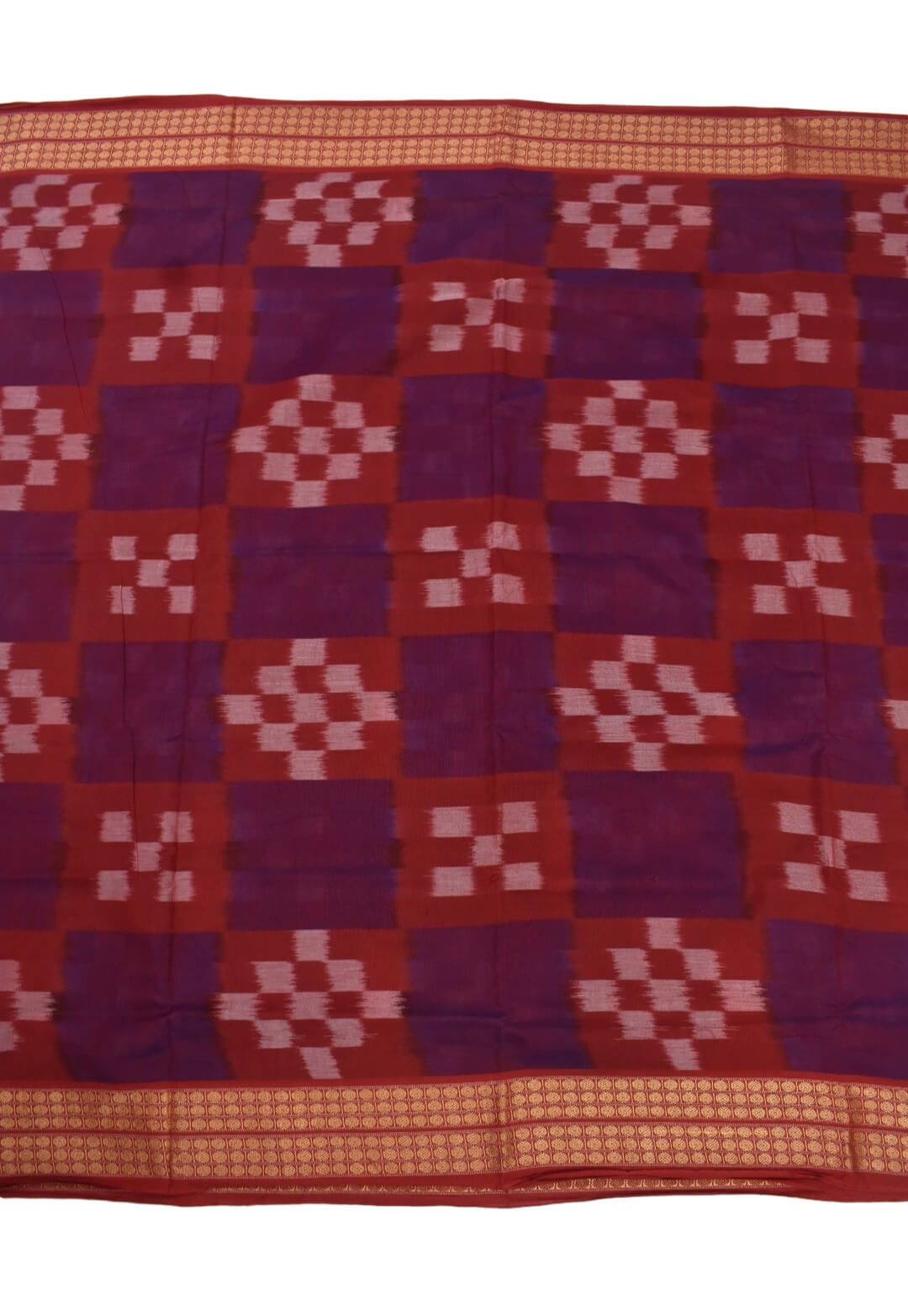 Purple-Red Colour Pasapali Design Sambalpuri Powerloom Cotton Saree