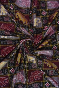 Black-Red Combination Flower Design Sambalpuri Handloom Cotton Fabric