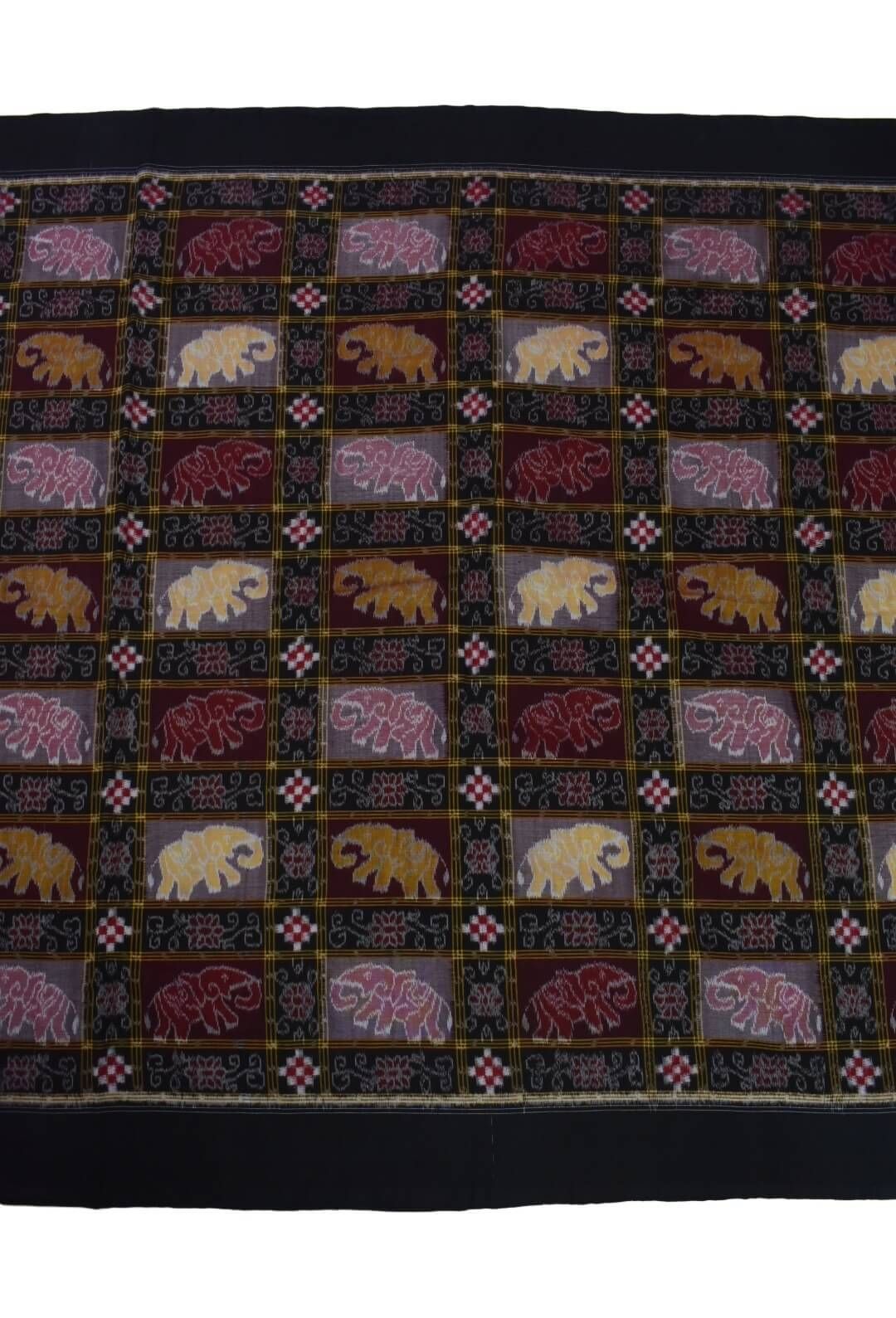 Black-Red Combination Flower Design Sambalpuri Handloom Cotton Fabric - Image 2