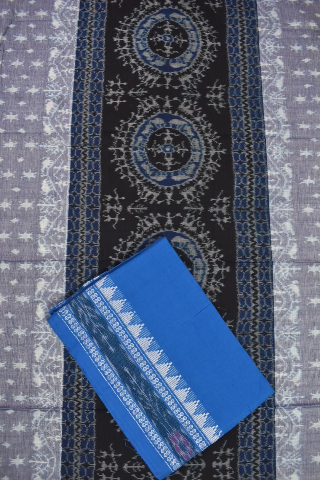 Black-Blue Colour Sambalpuri Handloom Cotton Dress Material - Image 3