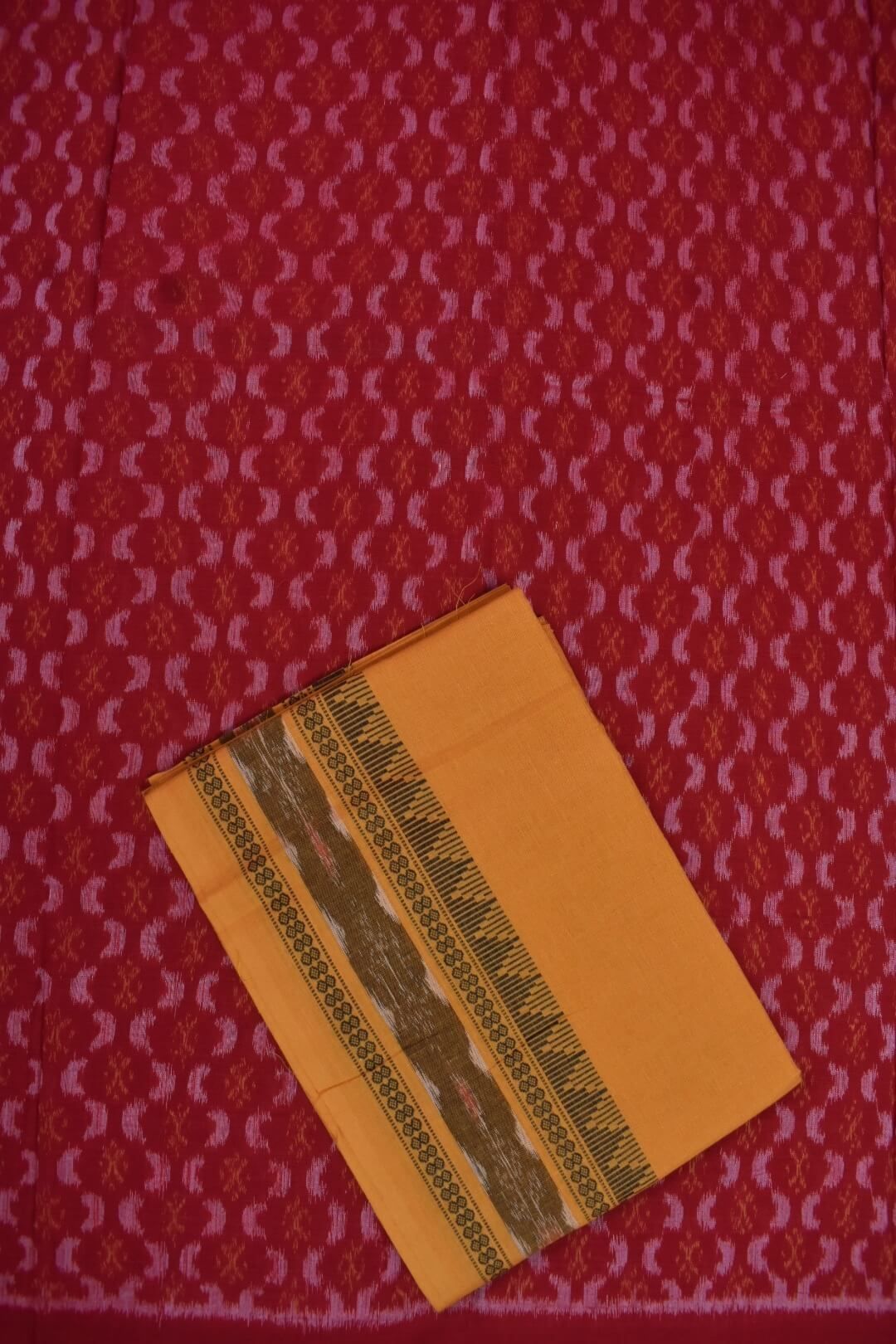 Red Colour Sambalpuri Handloom Cotton Dress Material - Image 3