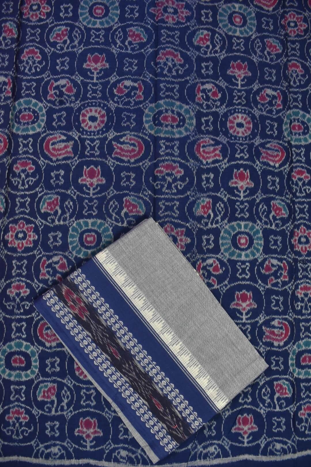 Blue Colour Sambalpuri Handloom Cotton Dress Material - Image 3