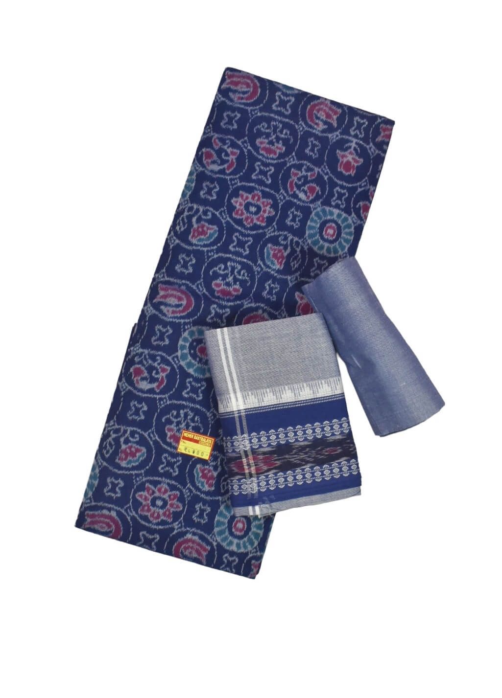 Blue Colour Sambalpuri Handloom Cotton Dress Material