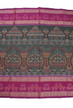 Green-Pink Colour Konark Design Sambalpuri Handloom Bandha Cotton Saree