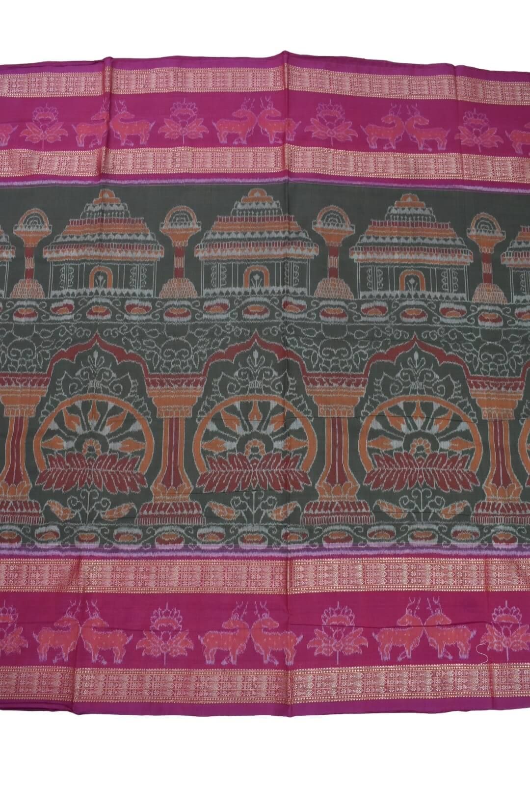 Green-Pink Colour Konark Design Sambalpuri Handloom Bandha Cotton Saree