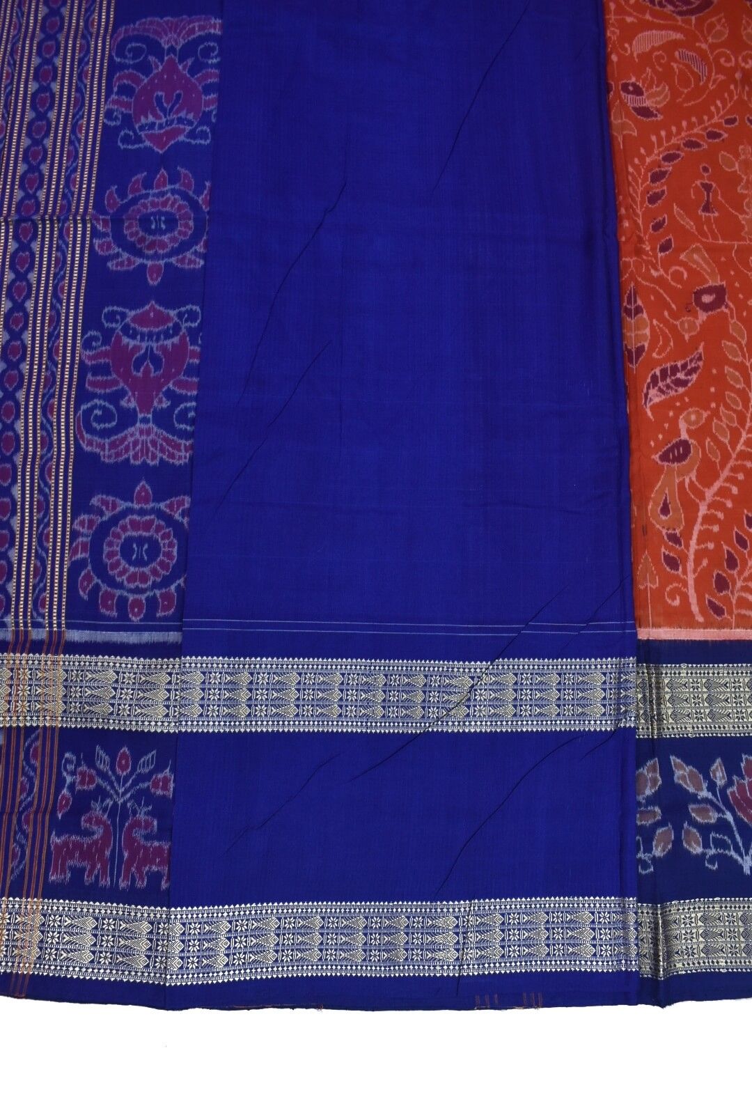 Orange-Blue Colour Double Border Sambalpuri Handloom Cotton Bandha Saree - Image 5
