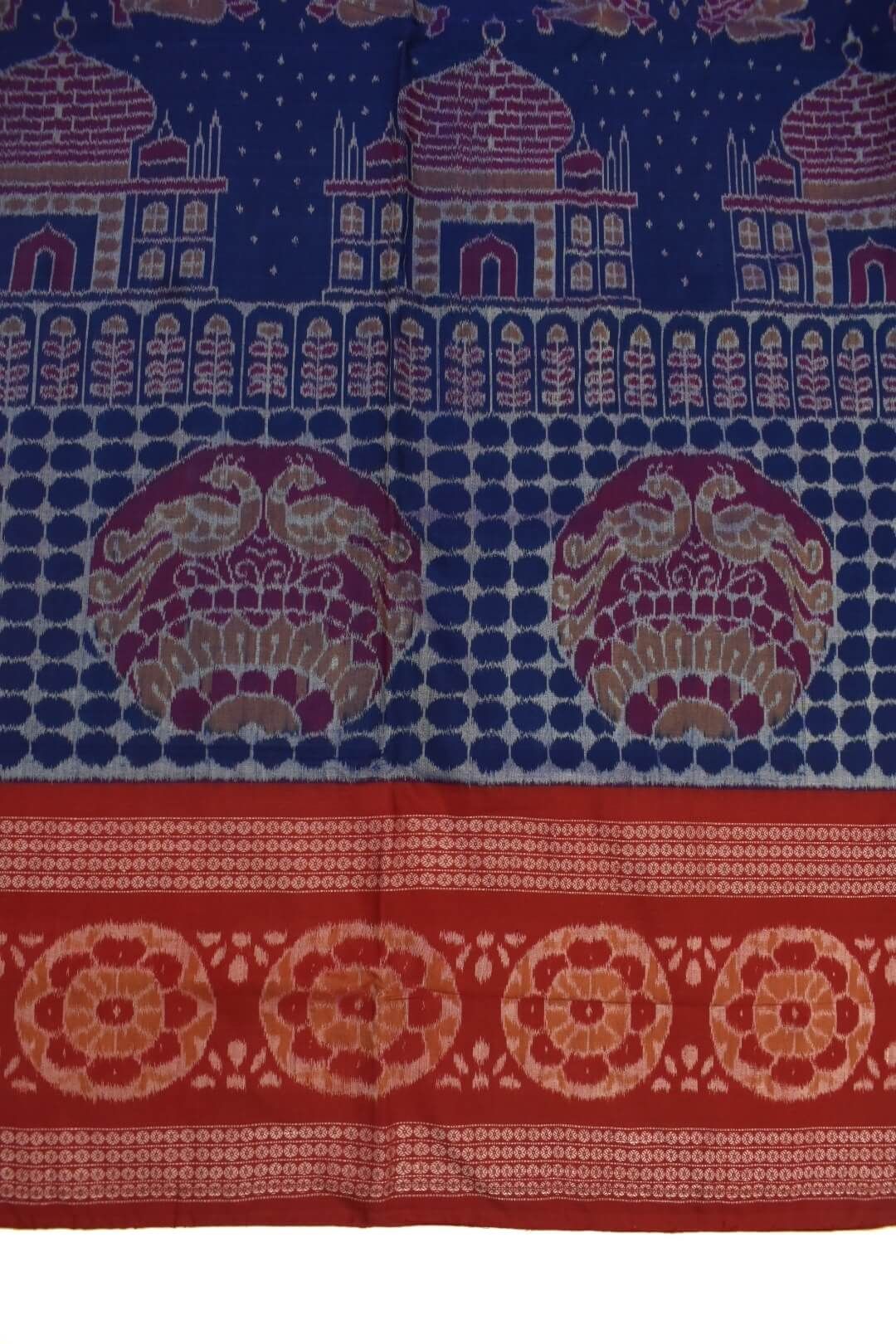 Blue-Red Colour Double Border Sambalpuri Handloom Cotton Saree - Image 4