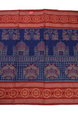 Blue-Red Colour Double Border Sambalpuri Handloom Cotton Saree