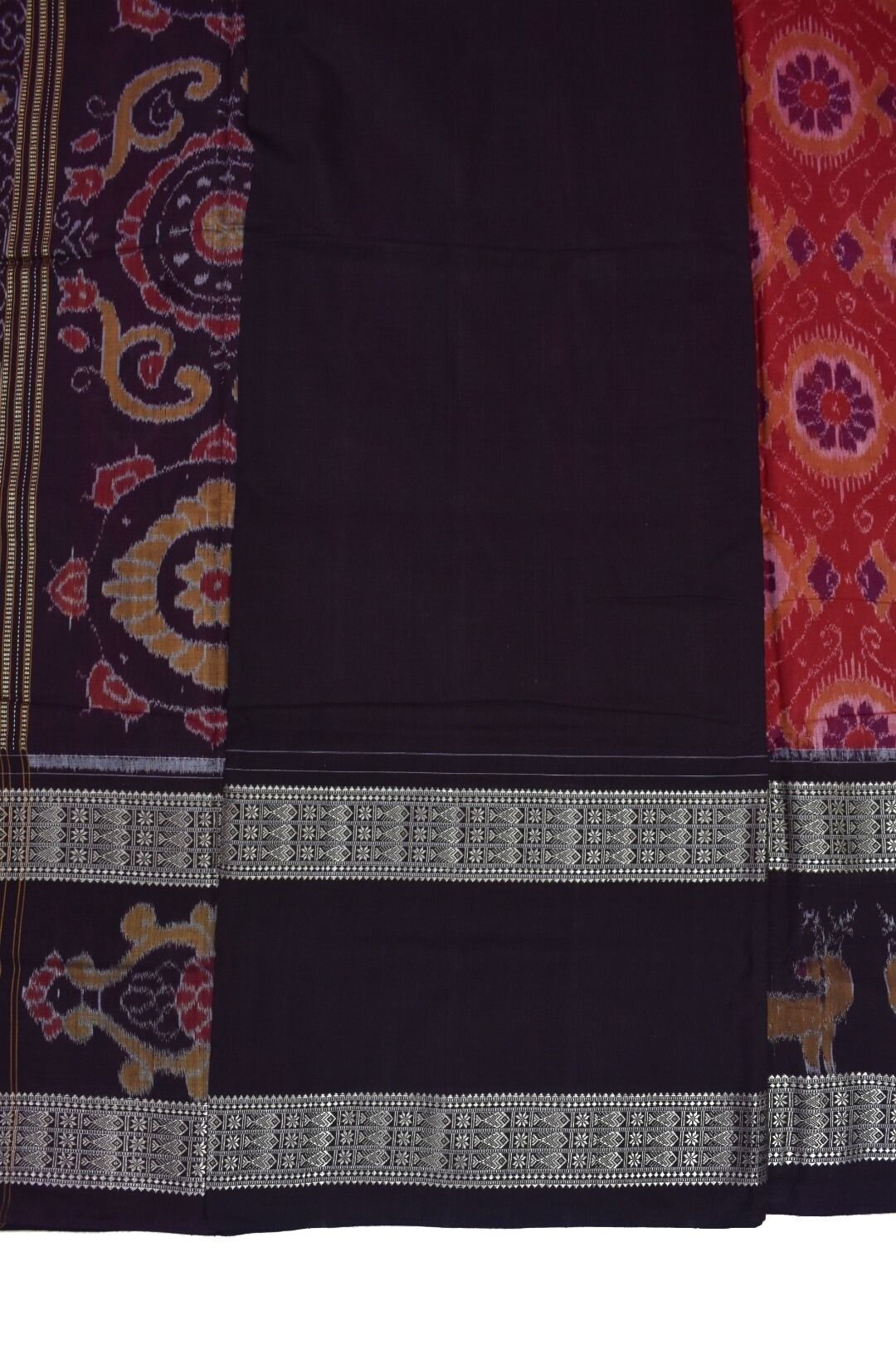 Red-Black Colour Double Border Sambalpuri Handloom Cotton Saree - Image 5