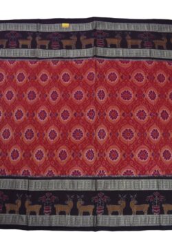 Red-Black Colour Double Border Sambalpuri Handloom Cotton Saree