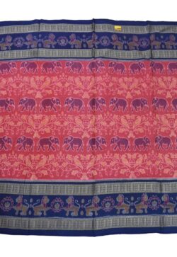 Pink-Blue Colour Animal Design Sambalpuri Handloom Cotton Saree