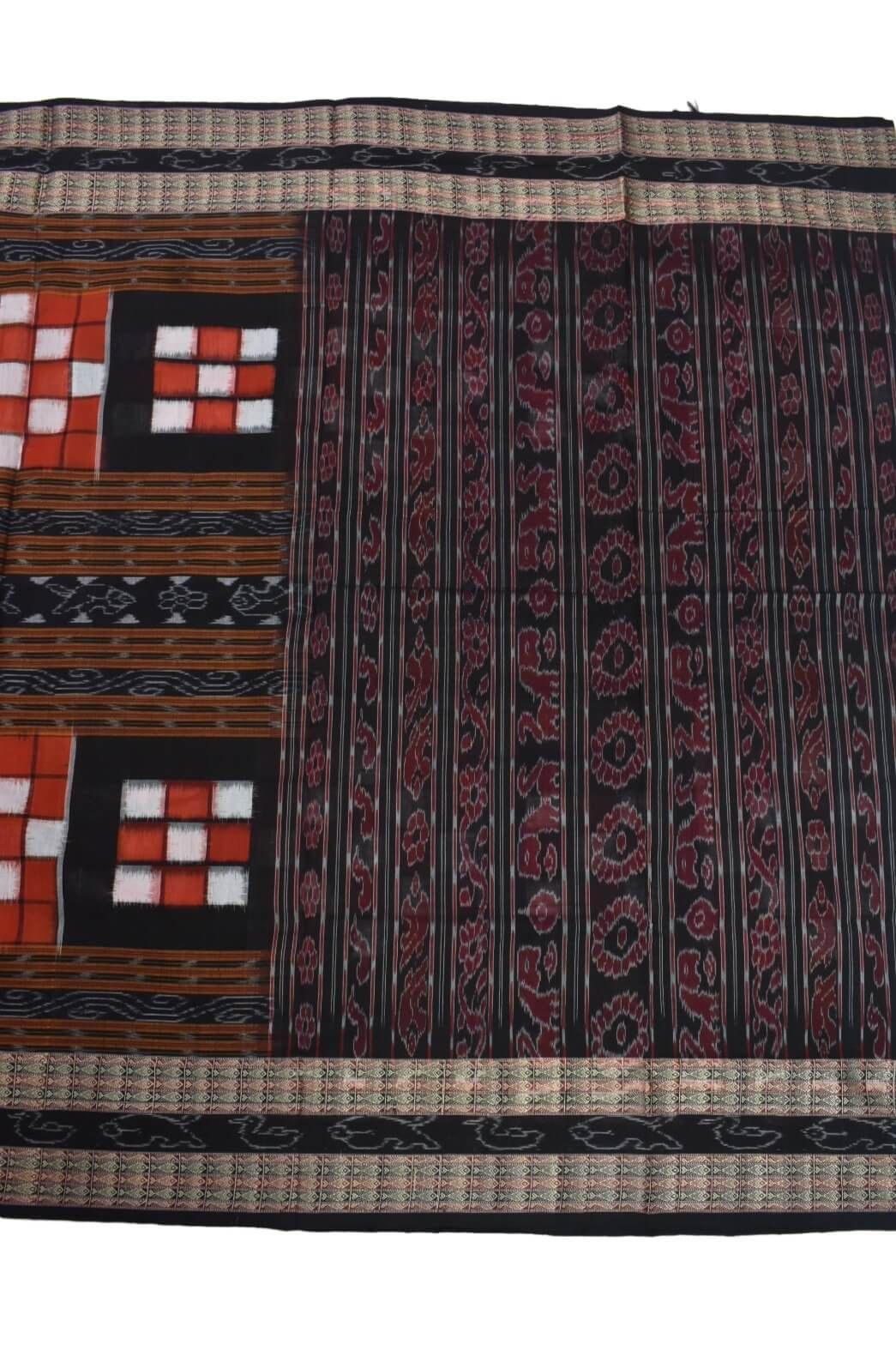 Red-Black Colour Pasapali Design Sambalpuri Handloom Cotton Saree - Image 2