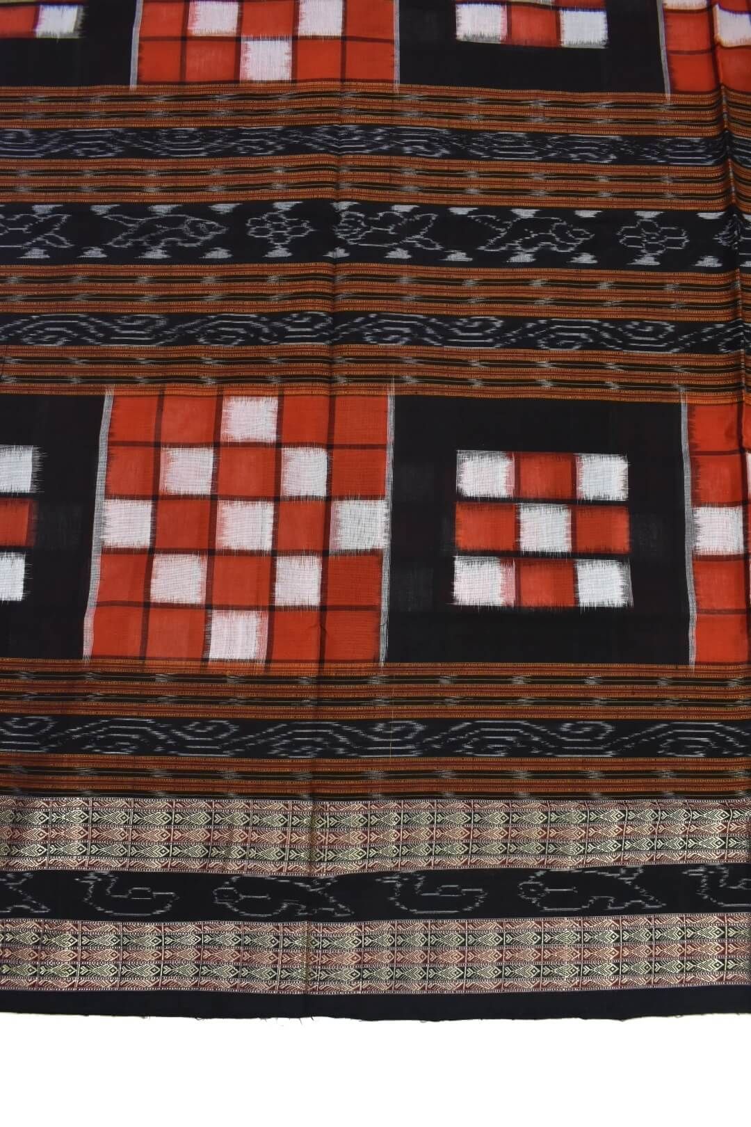 Red-Black Colour Pasapali Design Sambalpuri Handloom Cotton Saree - Image 4