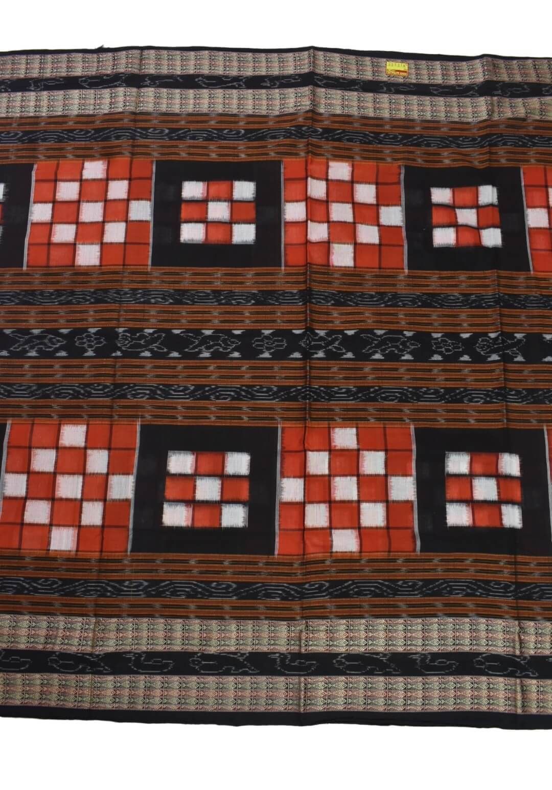 Red-Black Colour Pasapali Design Sambalpuri Handloom Cotton Saree