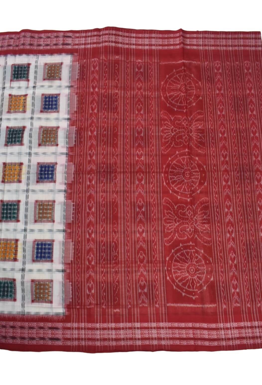 White Colour Pasapali Design Sambalpuri Handloom Cotton Saree - Image 2