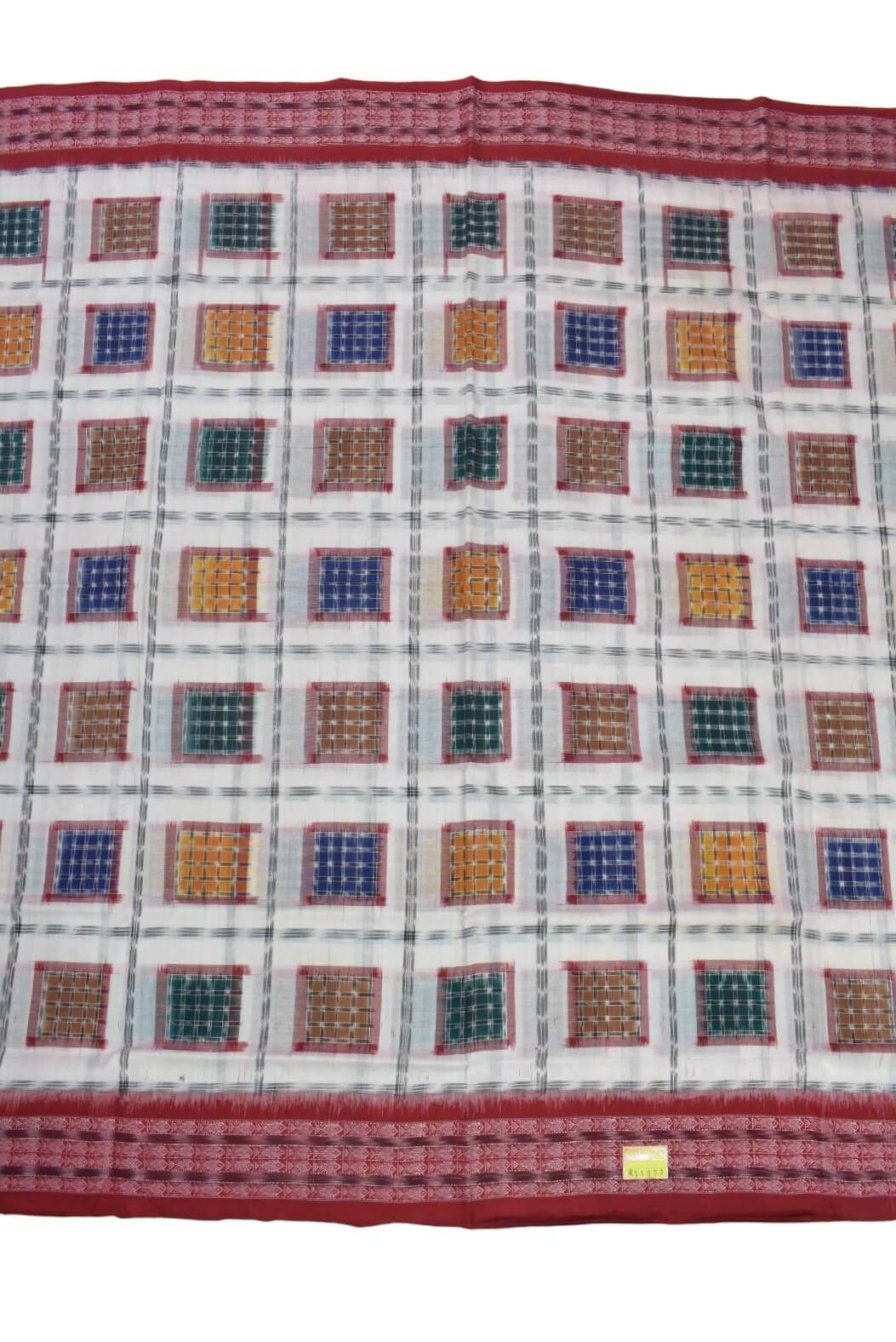 White Colour Pasapali Design Sambalpuri Handloom Cotton Saree