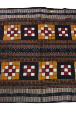Yellow-Black Colour Pasapali Design Sambalpuri Handloom Cotton Saree