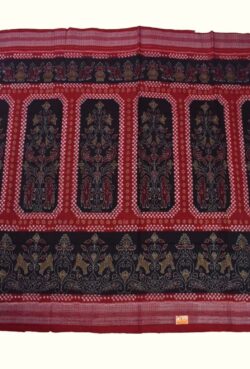Red-Black Colour Pasapali Design Sambalpuri Handloom Cotton Saree