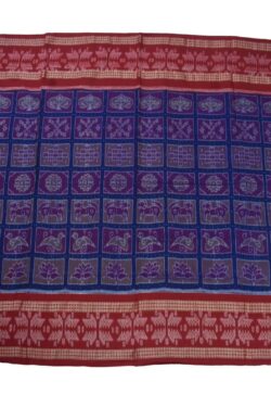Blue-Red Colour Double Border Sambalpuri Handloom Cotton Bandha Saree